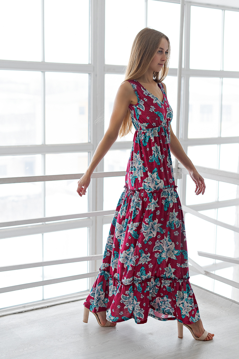 Длинный сарафан ПЛ 103КА-БОР (Бирюзовые цветы)